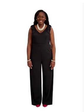 Kasper Black V-Neck Wide-Leg Jumpsuit with Shoulder Tie Detail